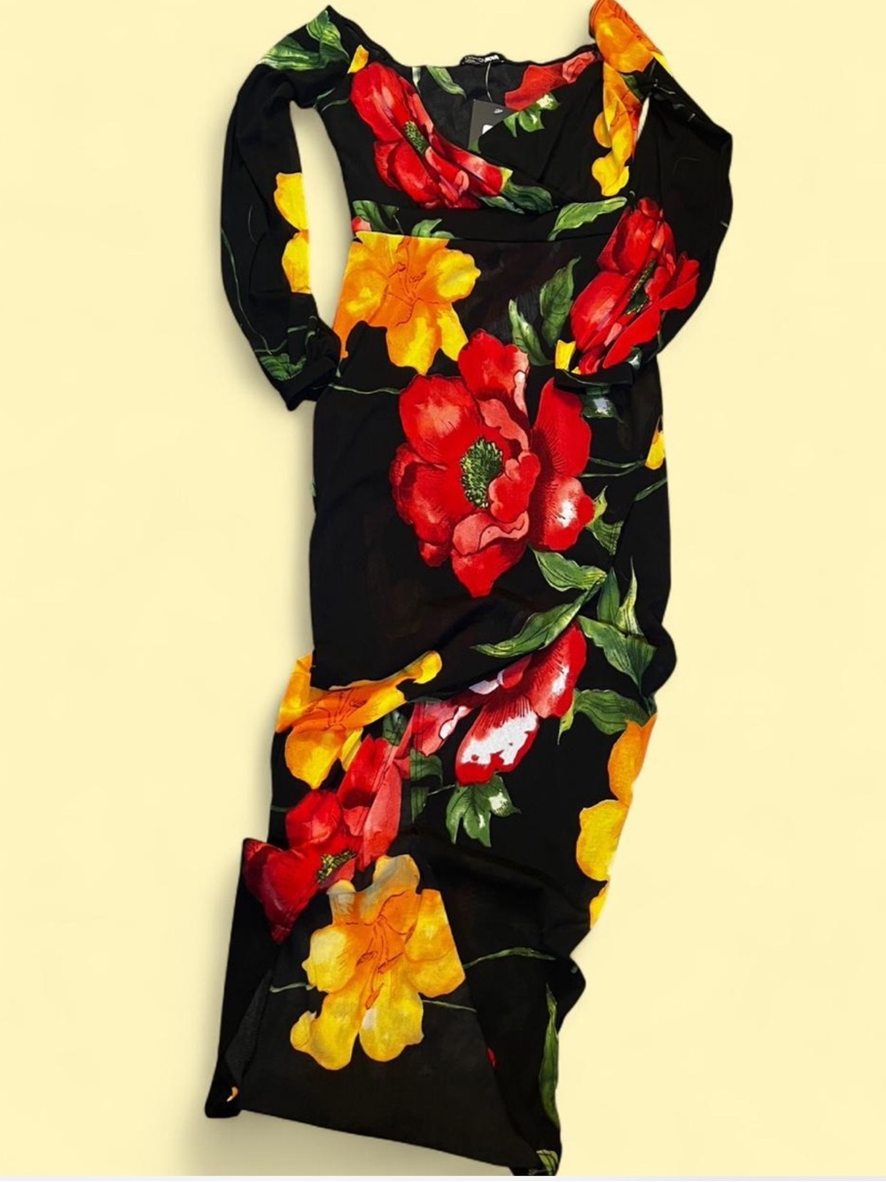 Black Floral Maxi Jumpsuit with Red & Yellow Blooms
